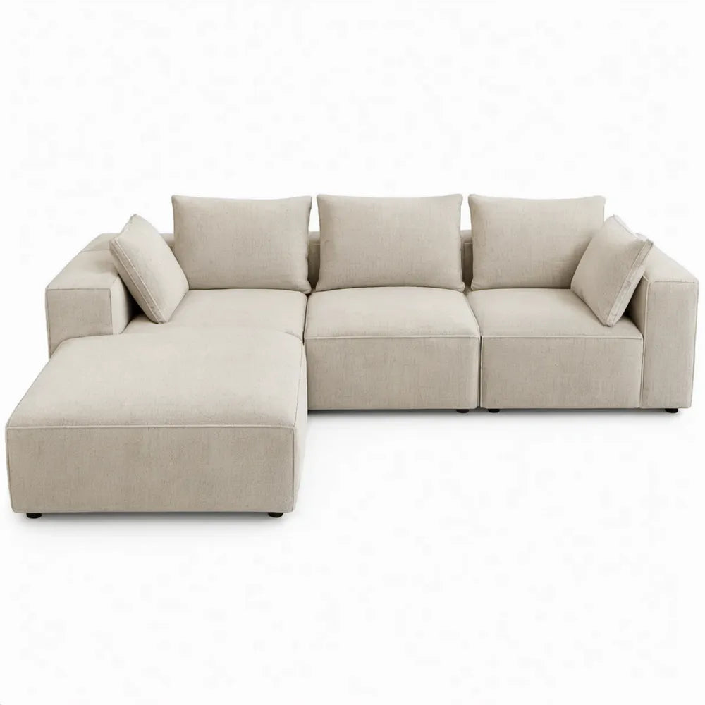 Modulaire hoekbank met chaise longue links, 300 x 160 x 85 cm, beige polyester
