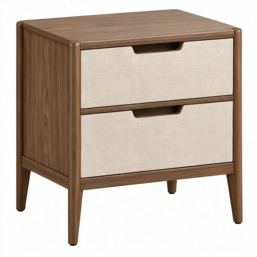 Nachtkastje met 2 laden, 50 x 40 x 60 cm, walnootbruin en beige