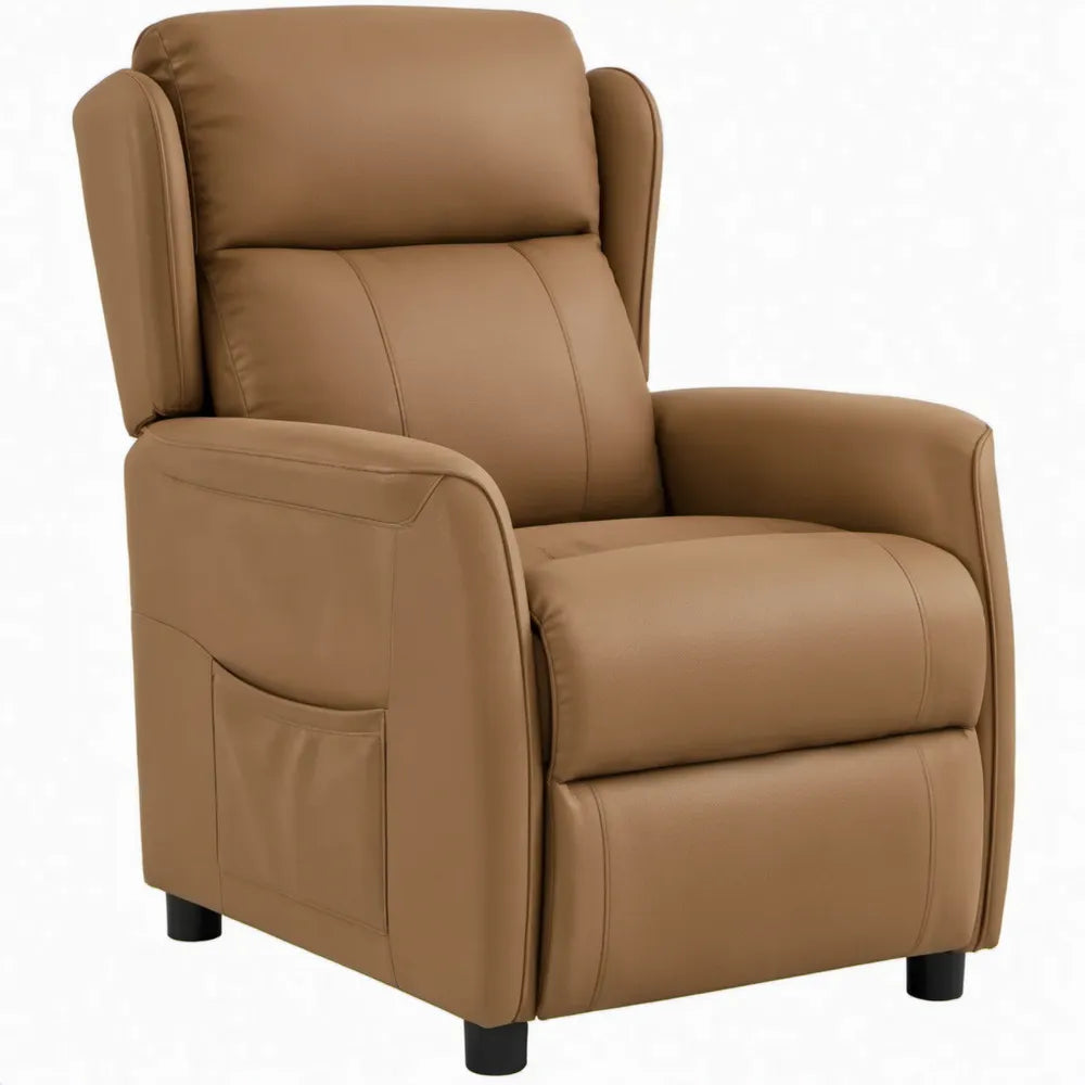 Fauteuil met hoge rugleuning van camelbruin PU-kunstleer, 88 x 90 x 103 cm