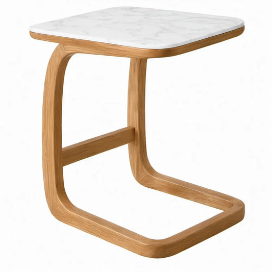 C-vormige bijzettafel 45 x 35 x 60 cm wit, grijs en naturel eiken met keramisch blad