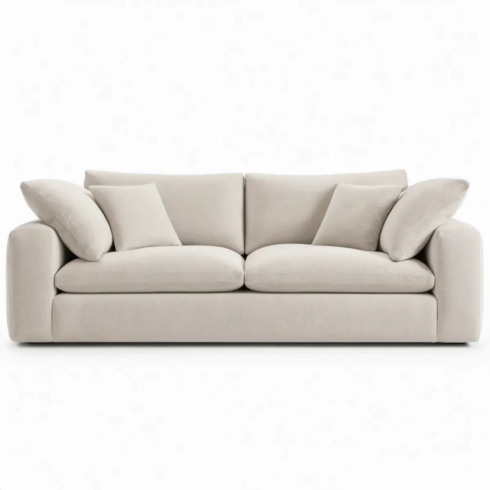 Ecru 3-zitsbank van polyester met ronde armleuningen, 230 x 100 x 75 cm
