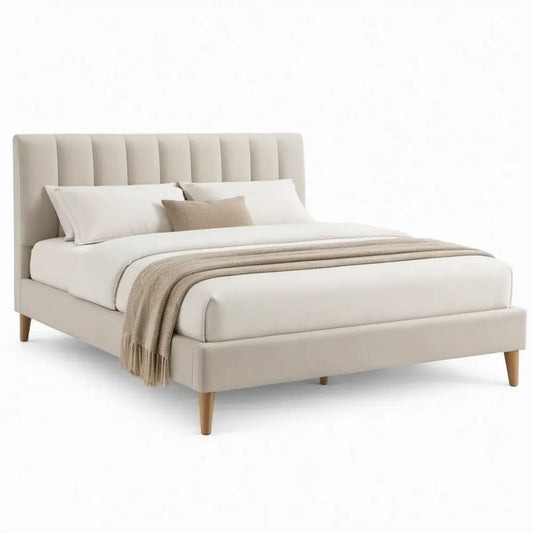 Gestoffeerd tweepersoonsbed 160 x 200 cm Crème Polyester