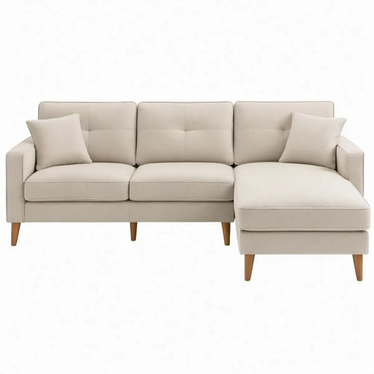 Crèmekleurige hoekbank met chaise longue rechts 220 x 145 x 85 cm