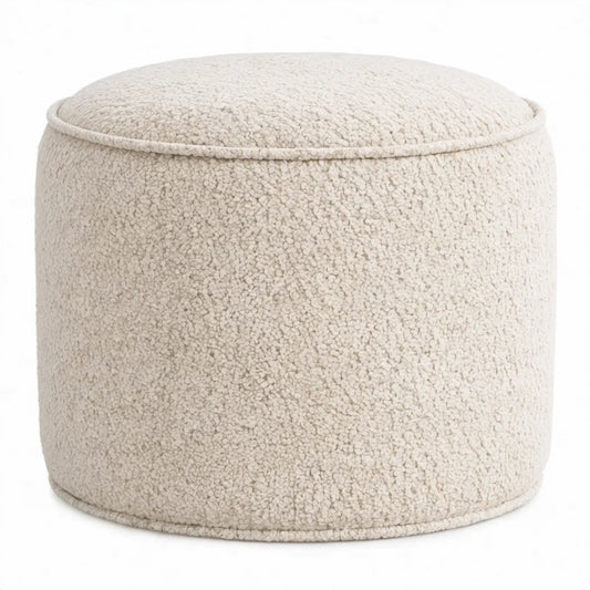 Ronde poef 40 x 40 cm van crèmekleurige bouclé