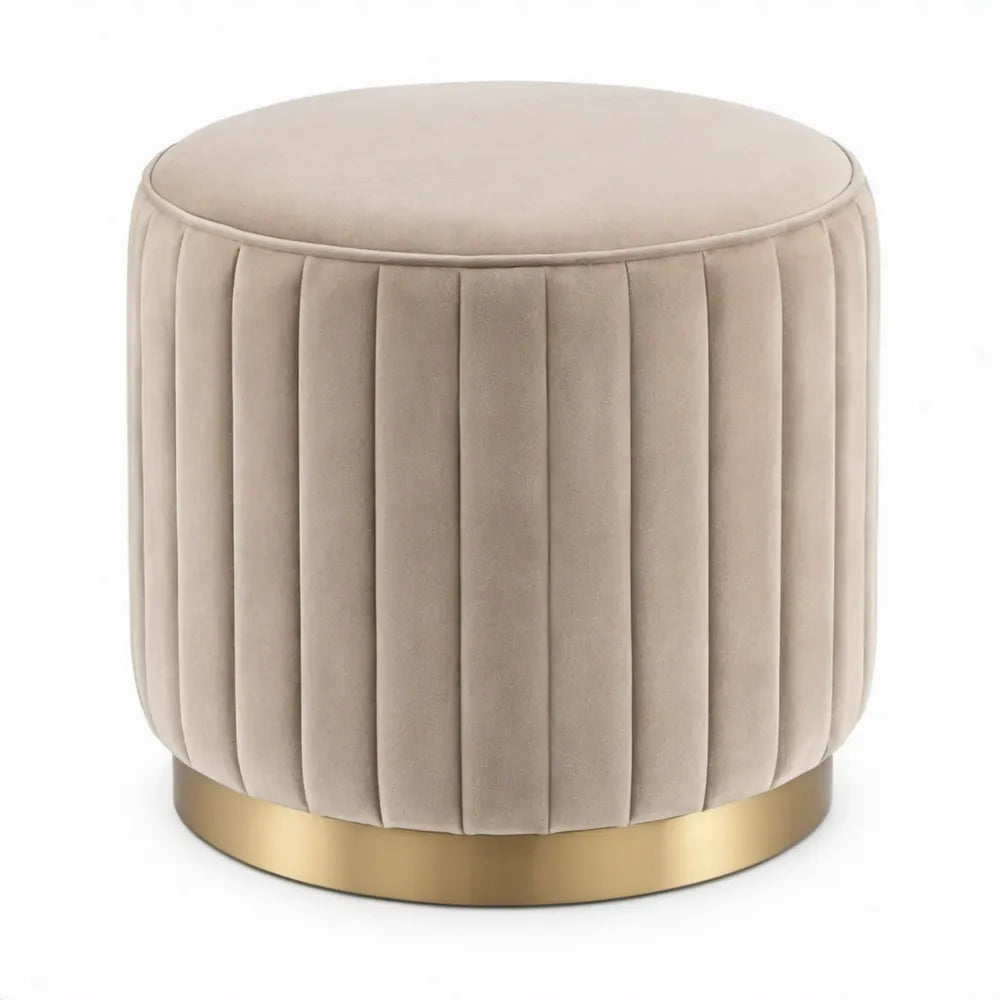 Ronde fluwelen poef beige met goudkleurige stalen voet Ø 40 x 40 cm