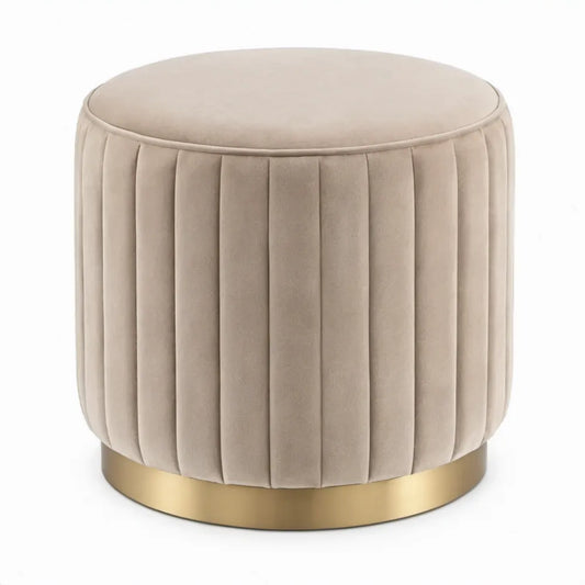 Ronde fluwelen poef beige met goudkleurige stalen voet Ø 40 x 40 cm