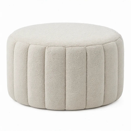 Ronde voetenbank van bouclé in crème, 60 x 60 x 40 cm