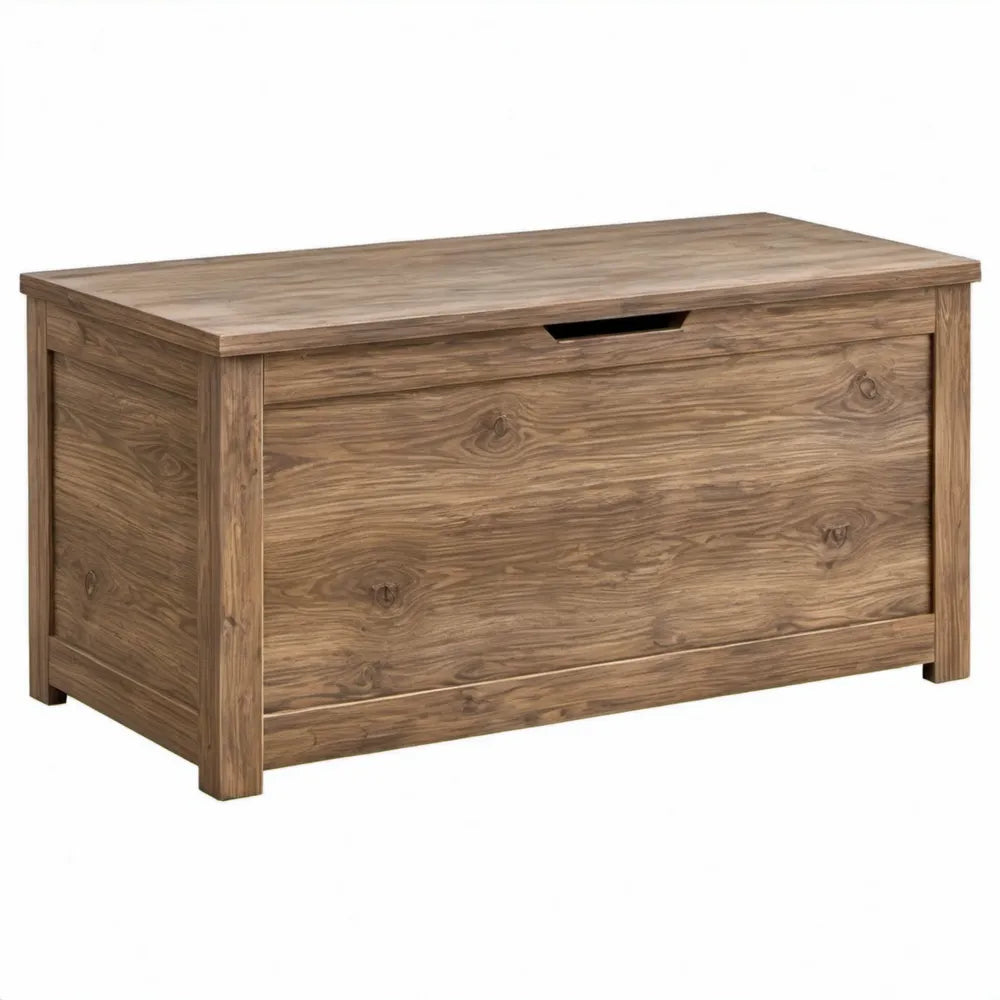 Bruine opbergkist van massief grenenhout met neerklapbaar voorpaneel, 100 x 40 x 50 cm