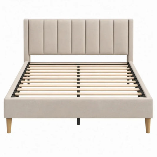 Gestoffeerd tweepersoonsbed met lattenbodem 160 x 200 cm – Beige