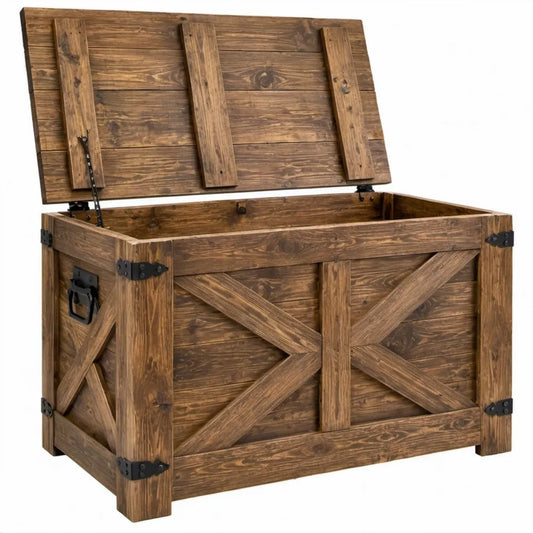 Houten opbergkist met deksel 100 x 50 x 60 cm - Bruin/Zwart