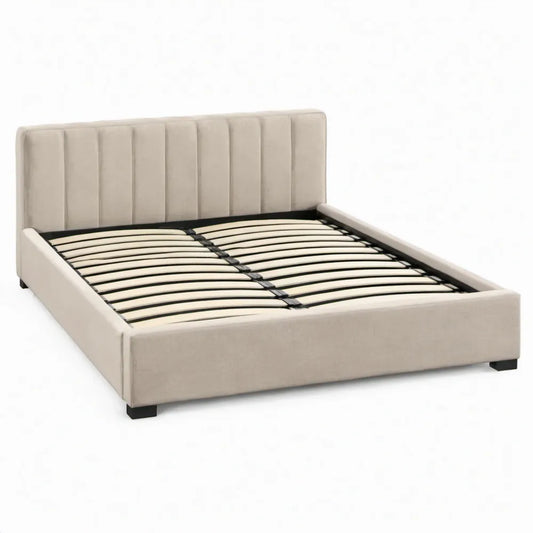 Gestoffeerd bedframe 160 x 200 cm in beige polyester met lattenbodem