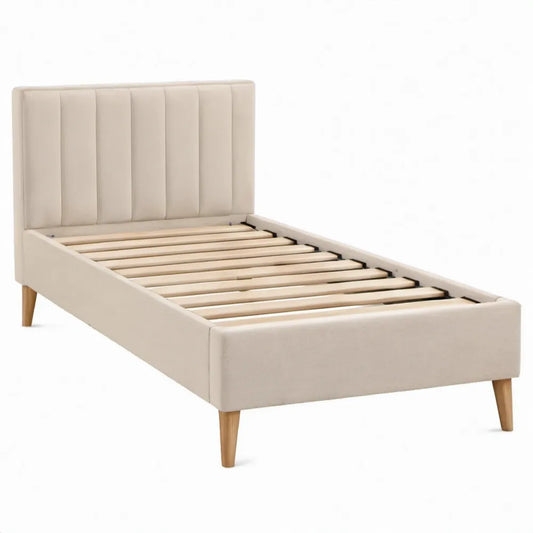 Gestoffeerd eenpersoonsbed met lattenbodem 90 x 200 cm – Crème/Naturel bruin